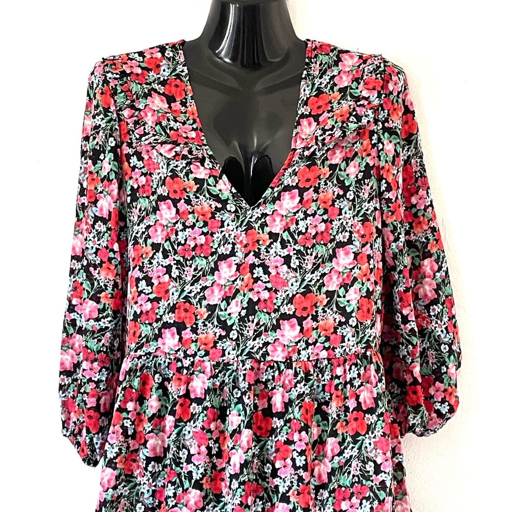 Zara floral ruffled V neck oversized midi dress - Picture 10 of 16